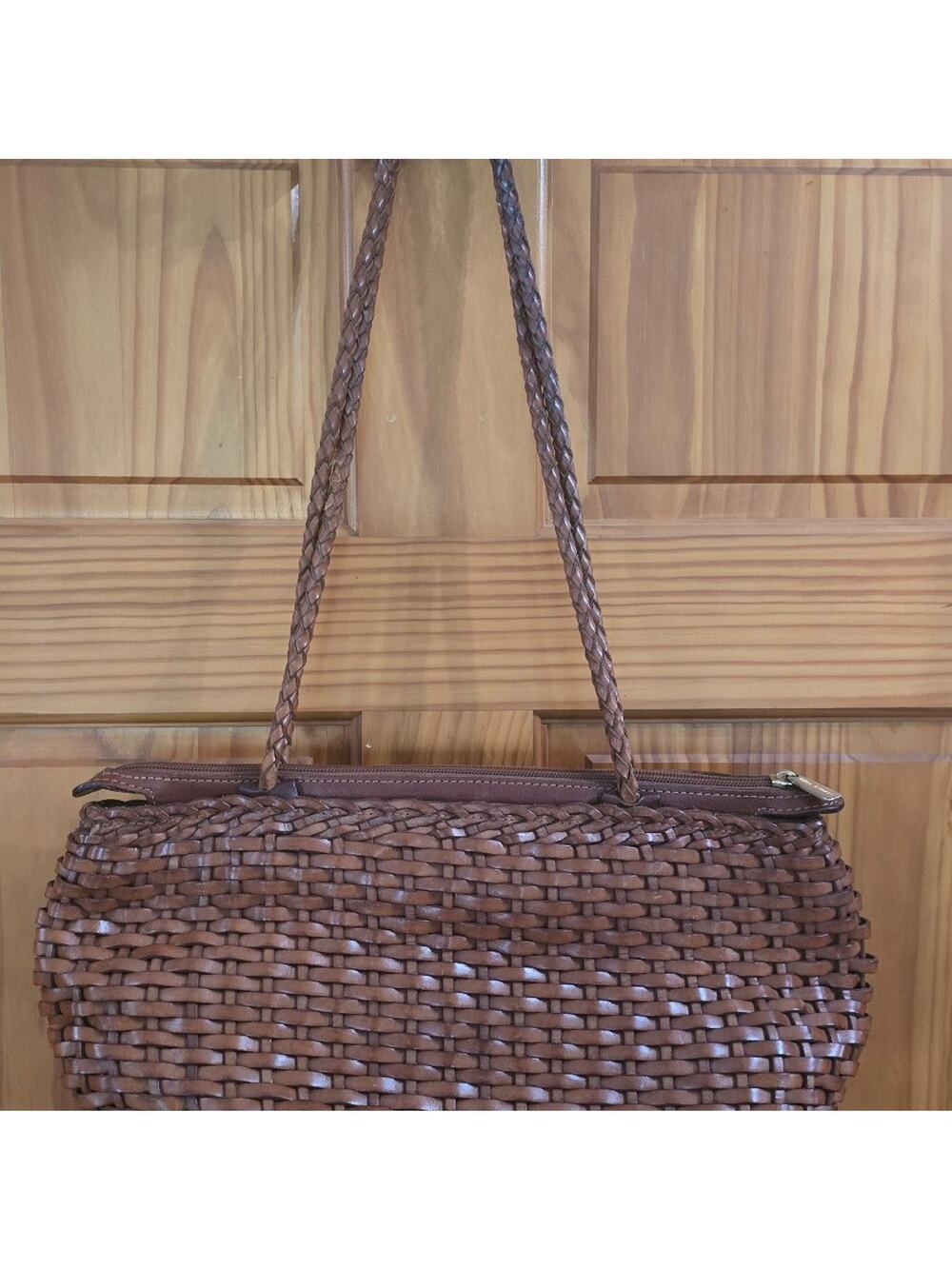 Ellepi Leather Woven Brown Purse Adorable Medium Size  Shoulder Bag